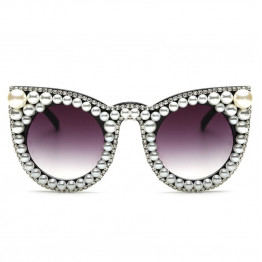 Luxury Designer Oversized Women Pearl Sun Glasses Cat eye Diamond Large Shades Fashion Classic Unique UV400 Party Female