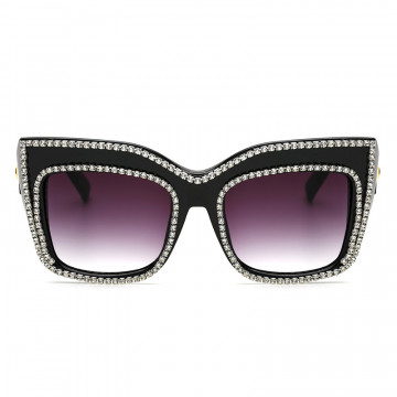 Oversized Sunglasses for Women Handmade Rhinestone Jeweled Cateye Rectangle Sunglasses
