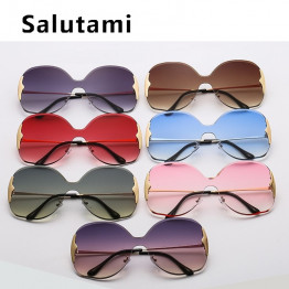 Rimless One Piece Alloy Women's Sunglasses 2020 New Luxury Brand Oversized Round Sun Glasses Female Gradient Elegant Shades