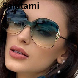 Rimless One Piece Alloy Women's Sunglasses 2020 New Luxury Brand Oversized Round Sun Glasses Female Gradient Elegant Shades
