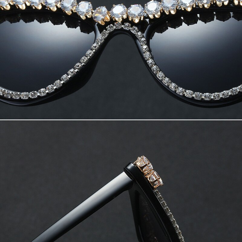 Vintage-Retro-Women-Cateye-Sunglasses-Rhinestone-Crystal-Bling-Trim-Jeweled-Frame-Costume-Glasses-33034923820